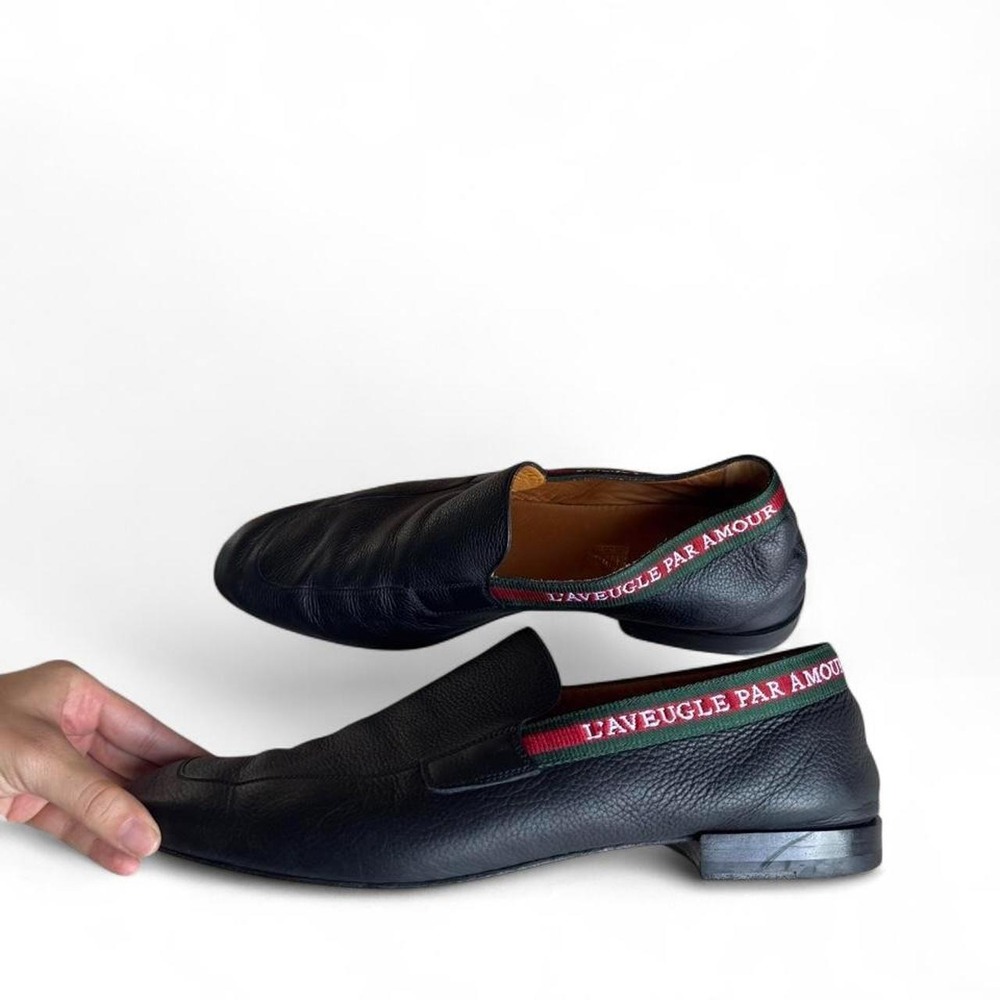 Gucci Black Leather Loafers "L'AVEUGLE PAR AMOUR"